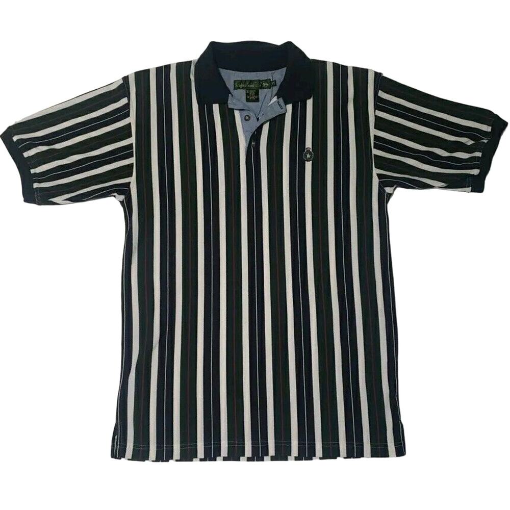 90s Knights Round Table Vertical Striped Medium Mens Polo Shirt